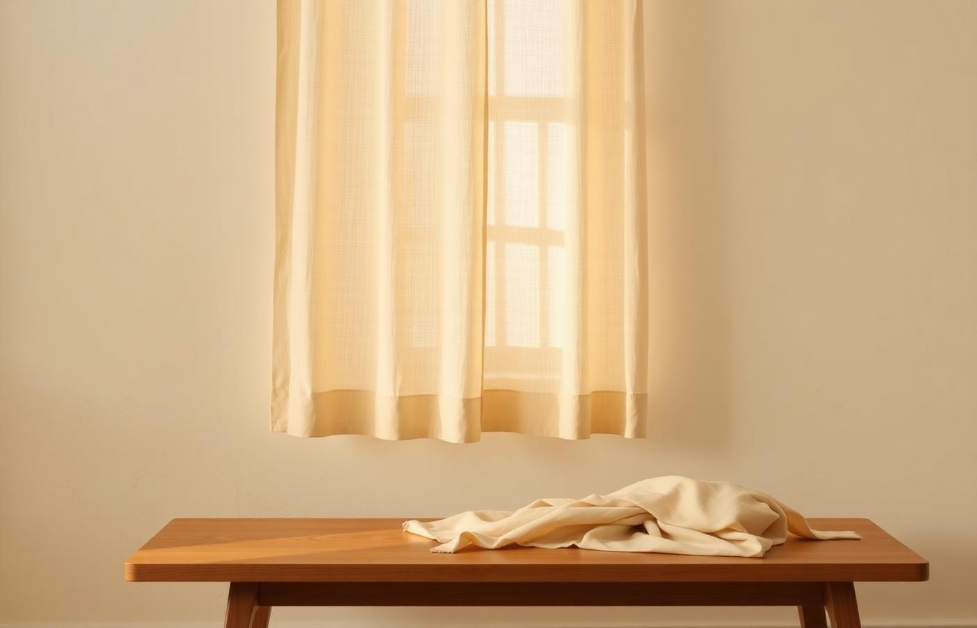 Warm interior with sheer linen curtain light falling on a folded silk slip