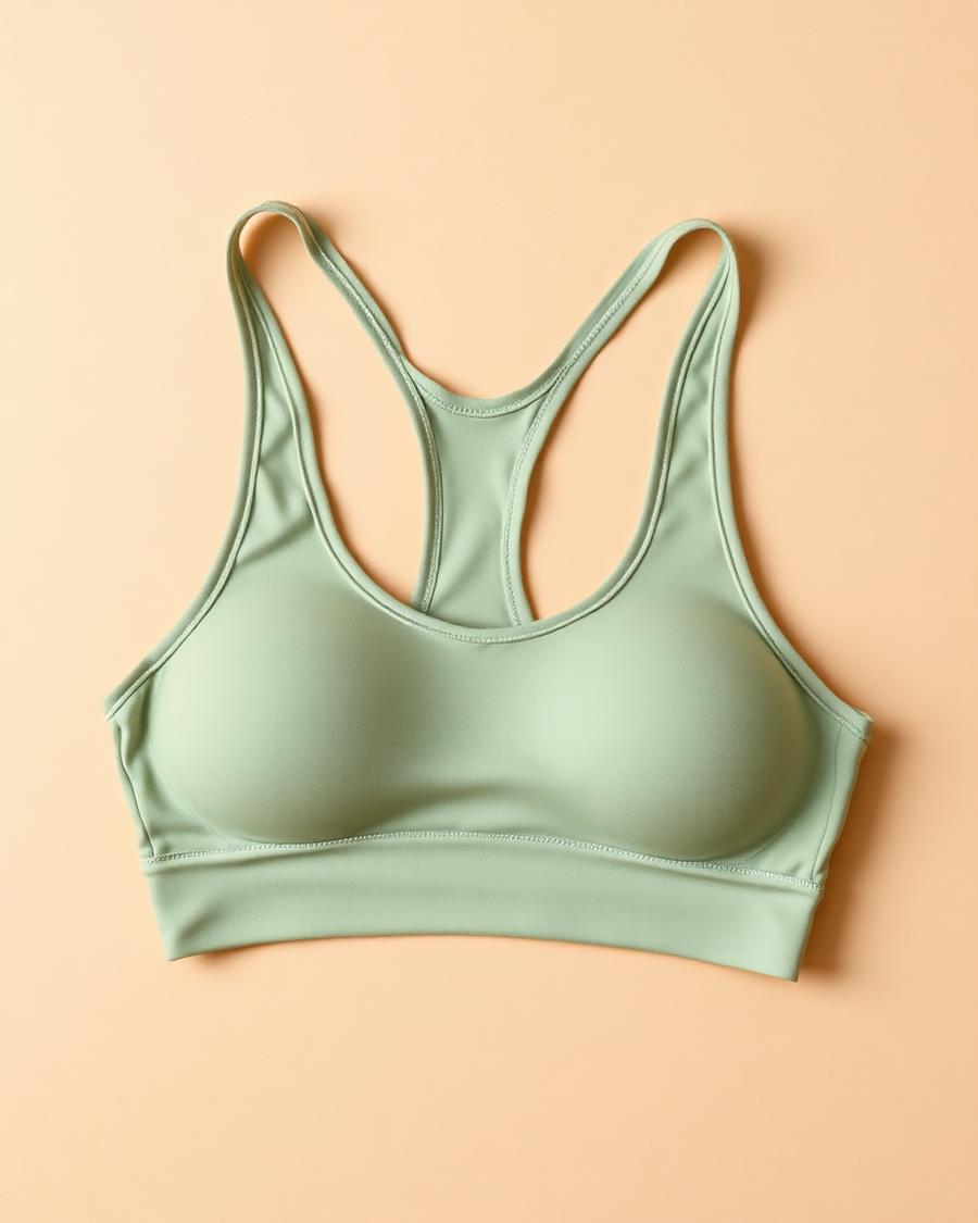 Sage green seamless racerback bralette photographed flat