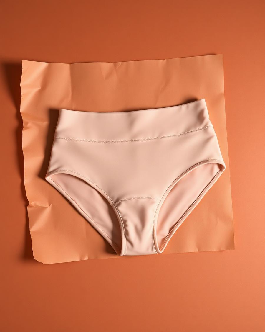 Nude high-waist shaping brief photographed flat on clay paper